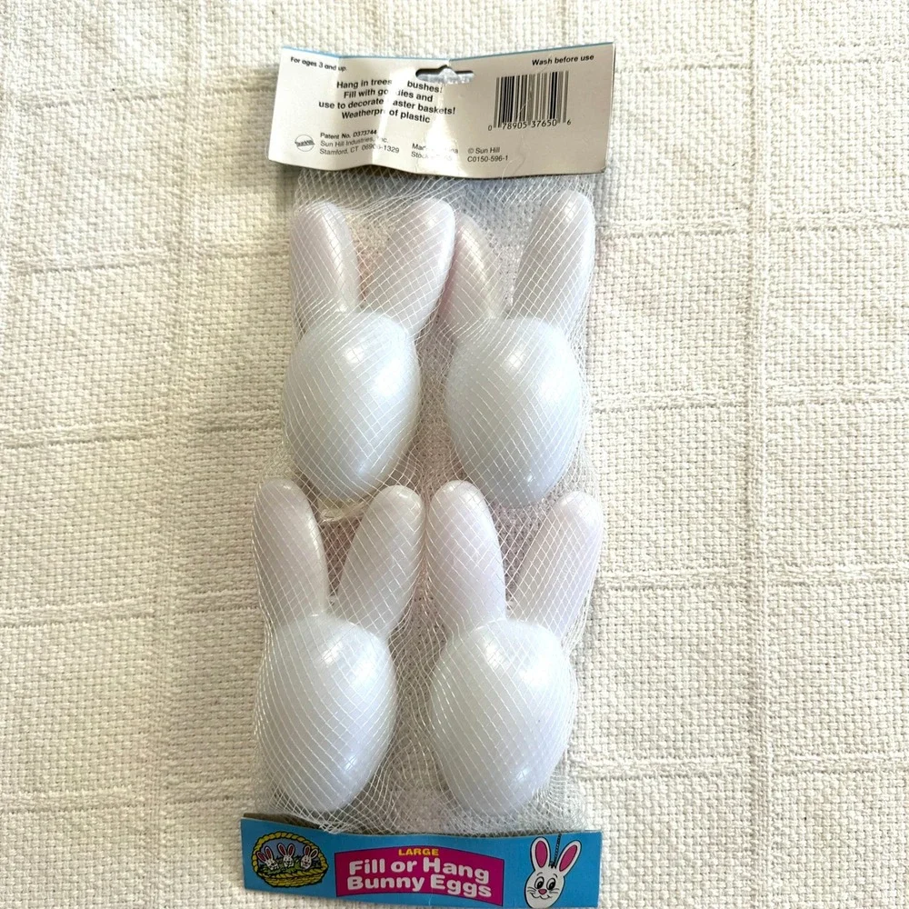 VTG Sun Hill Fill or Hang Bunny Eggs Large‎ Plastic Easter Decor 4pk 90s Kitsch